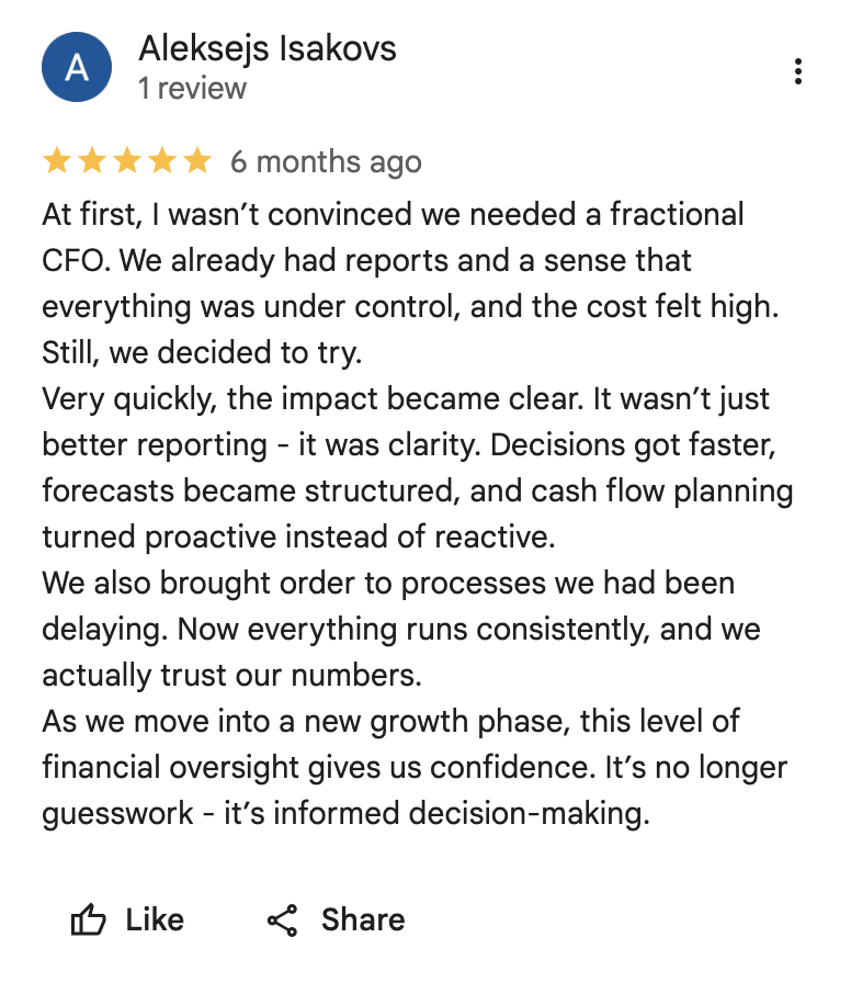 Client review on Trustpilot