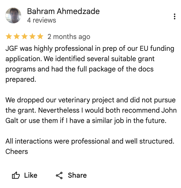 Client review on Trustpilot