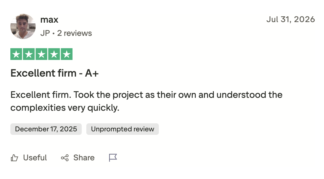 Client review on Trustpilot