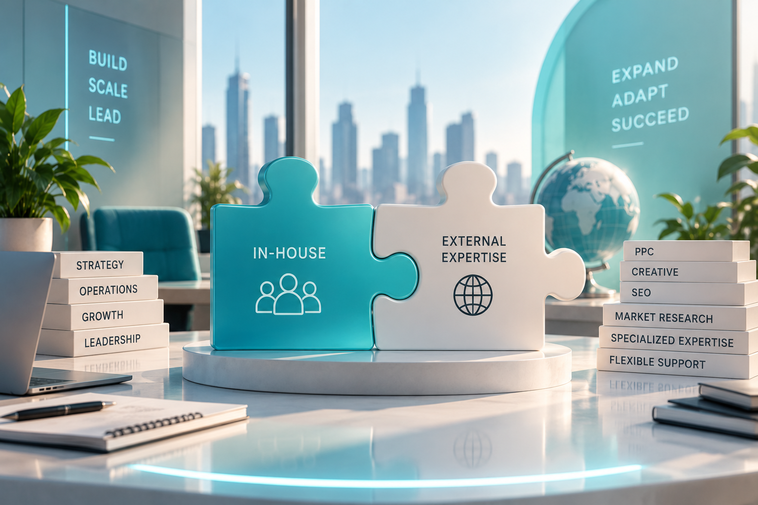 In-house and external expertise puzzle pieces fitting together